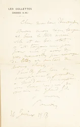 Lettre autographe signée à Dr. Fritz Thurneyssen, Paris et Les Collettes, 24 juin 1908