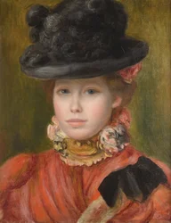 Jeune fille au chapeau noir et fleur rouge