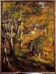 Jules Lecoeur et ses chiens dans la forêt de Fontainebleau. Peinture de Pierre Auguste Renoir (1841-1919)
