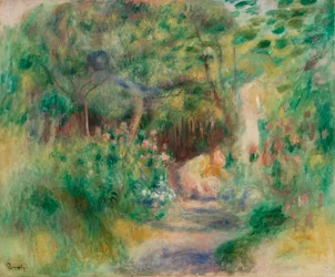 Paysage et femme jardinant