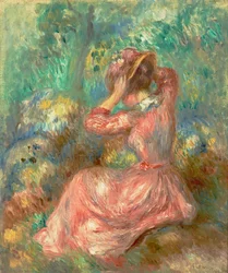 Femme arrangeant son chapeau 1890