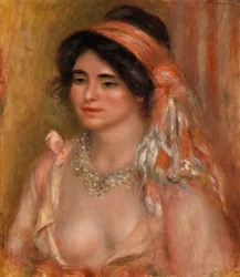Jeune femme avec cheveux noirs, buste