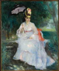 Femme avec un parasol assise dans le jardin (Lise Tréhot)