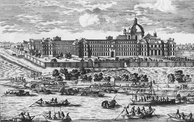 Vue de La Salpêtrière. Gravure d