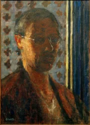 Autoportrait à contre-jour, papier à fleurs