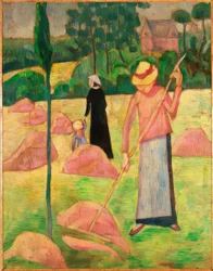 Femme avec un râteau