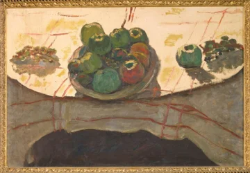 Nature morte; assiette et fruits ou coupe de pêches