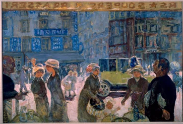 Place Clichy à Paris : Scène de rue vue depuis une terrasse de café