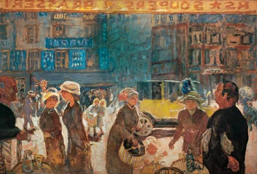 Scène de rue à Paris avec taxi (peinture sur toile)