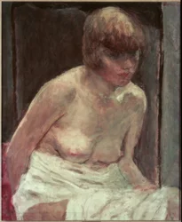 Torse de jeune femme au peignoir blanc