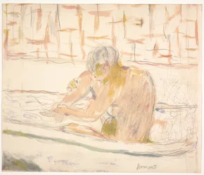 Femme assise dans sa baignoire