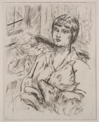 Femme avec chien, illustration de "Dingo" par Octave Mirbeau