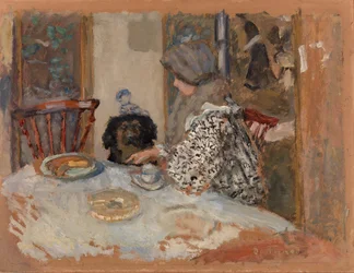 Femme au chien, ou Femme et chien à table