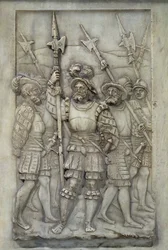 Hallebardiers, détail du tombeau de François Ier et Claude de France, commandé en 1548 (marbre)