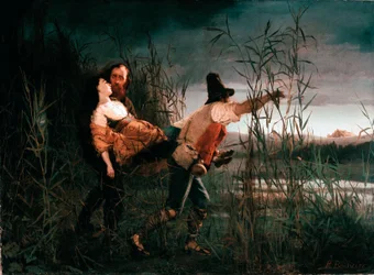 Risorgimento : Giuseppe Garibaldi (1807-1882) et Anita traversent les marais de Comacchio le 3 août