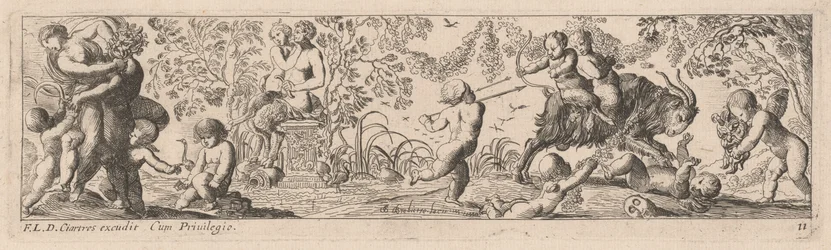 Putti et satyres tirant des flèches