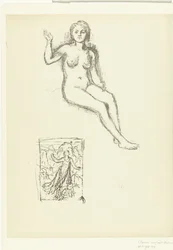 Femme nue assise et femme dans un paysage (Étude)
