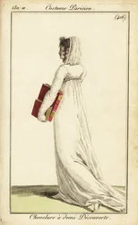Femme en robe blanche avec un voile sur la moitié de ses cheveux, Paris