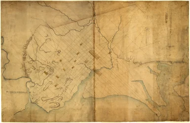 Carte en pointillés de Washington, D.C., 1791, avant le 19 août. LOC 88694203