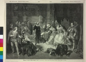 Shakespeare lisant à la cour de la reine Élisabeth I de Macbeth