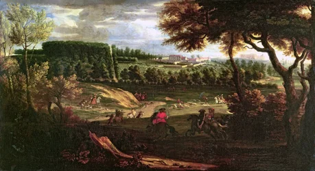 Louis XIV (1638-1715) chassant à Marly avec une vue du Château Vieux de Saint-Germain