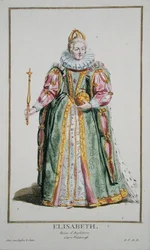 Élisabeth Ire (1530-1603), tirée du « Recueil des Estampes, représentant les Rangs et les Dignités, suivant le Costume de toutes les Nations existantes », publié en 1780