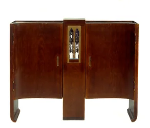Art Nouveau: cabinet de support en chêne, métal et ivoire par Pierre Legrain (1889-1929)