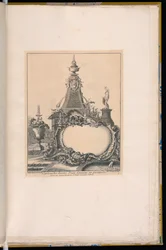 Cartouche avec une Fontaine et un Obélisque en Arrière-plan
