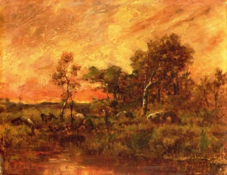 Paysage boisé avec un ramasseur de brindilles, 19ème siècle