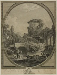 Paysage avec un pont et un pigeonnier