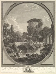 Paysage avec un pont et un pigeonnier, 18e siècle