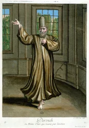 Derviche, ou moine turc qui danse par dévotion, «Recueil de 100 estampes représentant différentes nations du Levant en 1707 et 1708», par ordre de M. de Ferriol, ambassadeur du roi auprès de la Porte, et mis à jour en 1712-13 par les soins de M. Le Hay