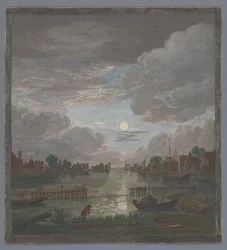 Vue sur un canal près de Haarlem au clair de lune