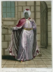 Portrait du Kistar-Agassi (chef des eunuques) - dans « Collection de 100 estampes représentant différentes nations du Levant en 1707 et 1708 » par ordre de M. de Ferriol, ambassadeur du roi à la Porte et mis à jour en 1712-13 par les soins de M. Le Hay
