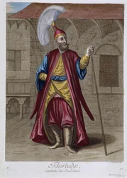 Tchorbadgi, capitaine des janissaires, « Collection de 100 estampes représentant différentes nations du Levant en 1707 et 1708 », par ordre de M. de Ferriol, ambassadeur du roi auprès de la Porte, et mise à jour en 1712-13 par les soins de M. Le Hay