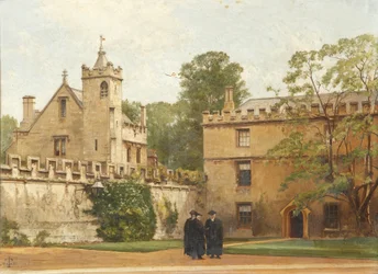 La salle de grammaire depuis le quadrilatère de St Johns en 1881 : Président Bulley dans l