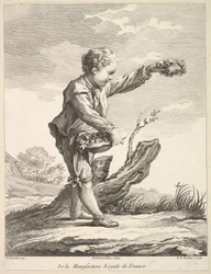 Petit garçon tenant une couronne et un panier de fleurs, du Deuxième Livre de Figures, après 1757