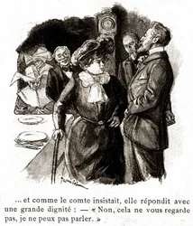 "Boule de Suif": Elisabeth Rousset refuse de repondre au comte, debut 20eme siecle (illustration)