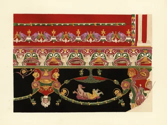 Motifs décoratifs sur les peintures murales à Herculanum, Troisième Style Pompéien