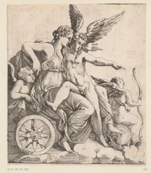 Vénus et Amour dans un char triomphal, entourés de putti