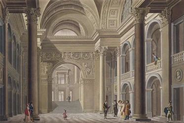 Vestibule du Palais Académique à Gand, de Choix des Monuments, Édifices et Maisons les plus remarquables du Royaume des Pays-Bas par Pierre Jacques Goetghebuer, gravé par L. Roelandt