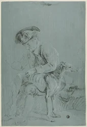 Homme assis avec chien