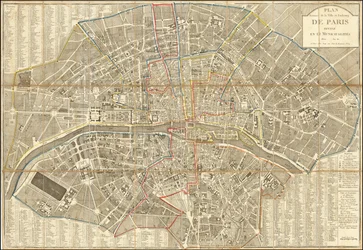 1802 map - Plan Routier de la Ville et Faubourg de Paris Divise en 12 Municipalities