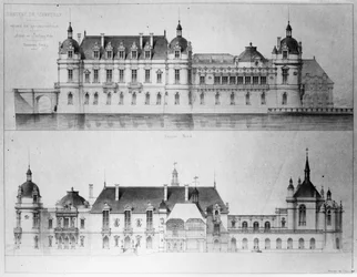 Conception pour la reconstruction de la façade nord et de la façade du Petit Château du Château de Chantilly, 1875