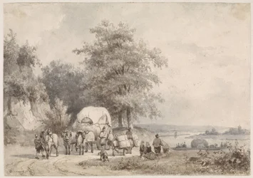 Paysage avec charrette de foin