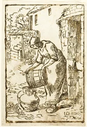 Femme Remplissant des Bidons d