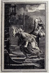 Le Cocu, battu, et content - dans « Contes et nouvelles en vers » de Jean La Fontaine. 1776. Illustration de P.P. Choffard.