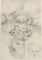 Esquisses ornementales avec masques grotesques