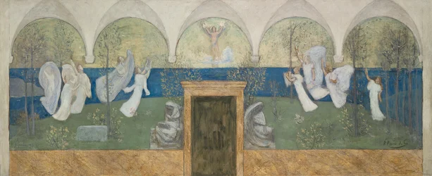 Peinture préparatoire pour Les Muses inspiratrices acclament le Génie, Messager de Lumière, 1895