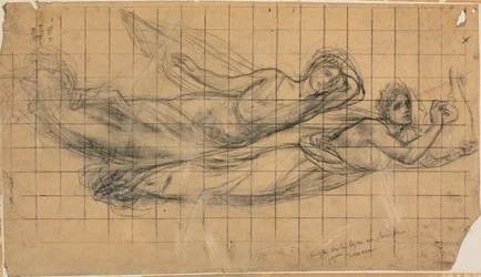 Deux figures volantes avec une lyre (Étude pour Le Bosquet sacré, aimé des arts et des muses)